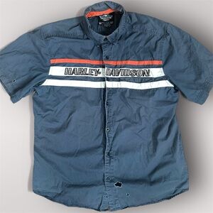 Harley-Davidson Men's Charcoal and Orange Casual Shirt XL 100% Cotton Grunge Y2K